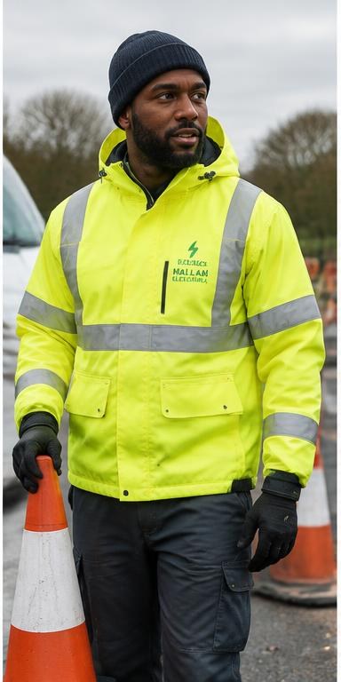 Worker wearing a yellow hi-vis jacket at roadside works